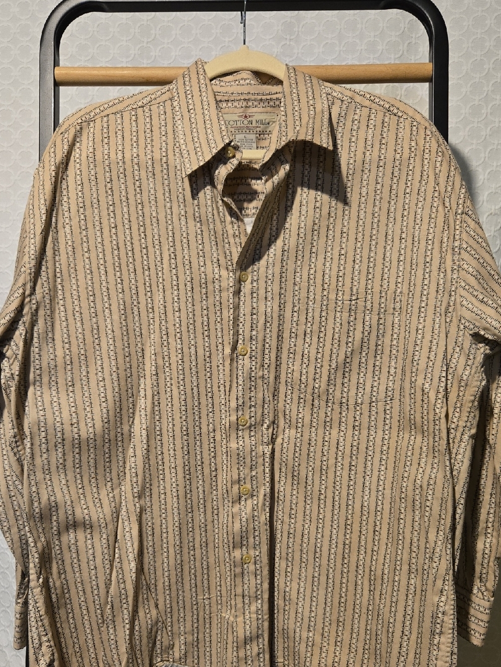 Beige Striped Long-Sleeve Button-Down Shirt